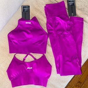 3pc Purple Bo&Tee SET activewear gym sports bra high neck seamless leggings